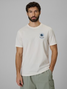 4F T-shirt regular z nadrukiem męski - beżowy XL