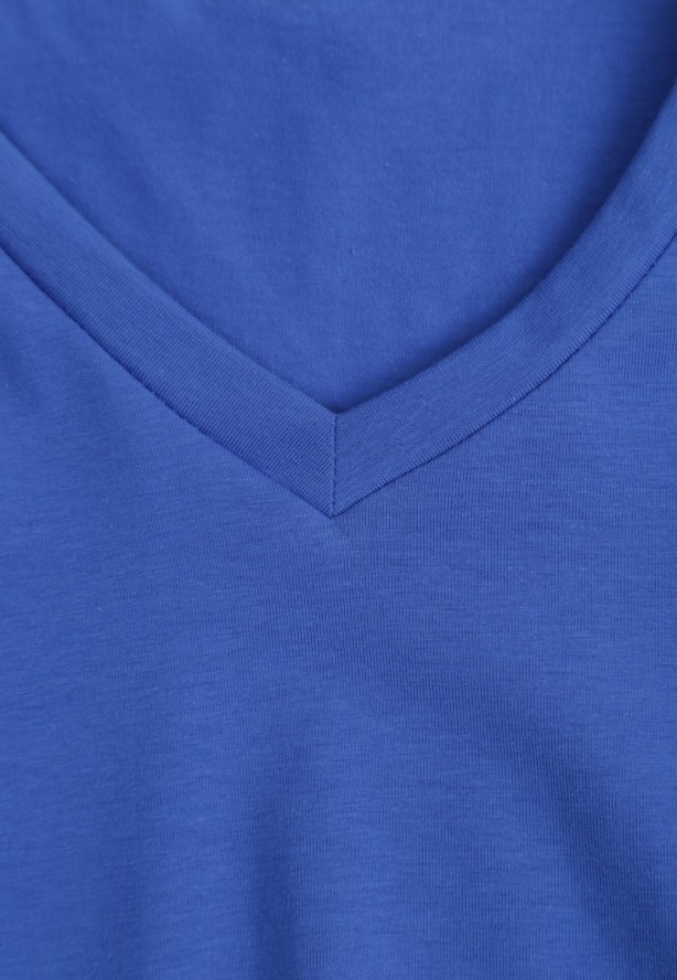 Niebieska Koszulka T-shirt z Bawełny z Dekoltem w Serek Rionisse