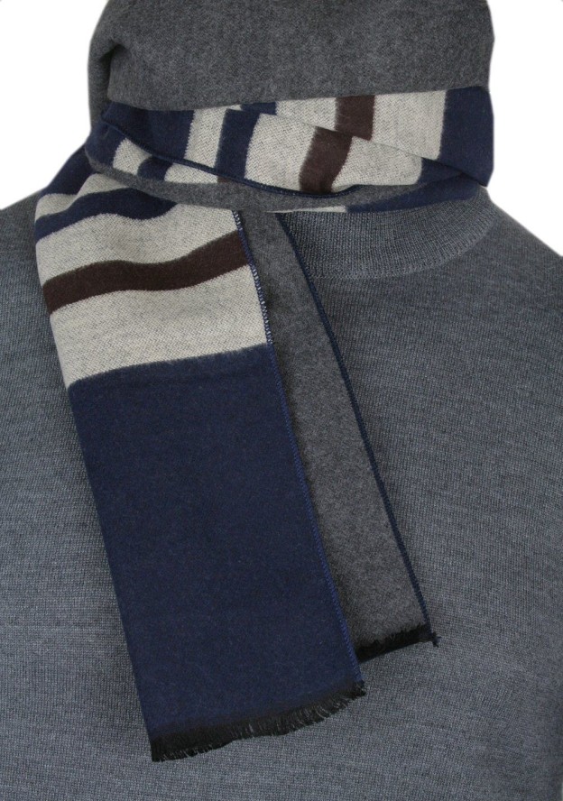 Męski Szalik z Wiskozy - Alties - Granat, Poziome Pasy