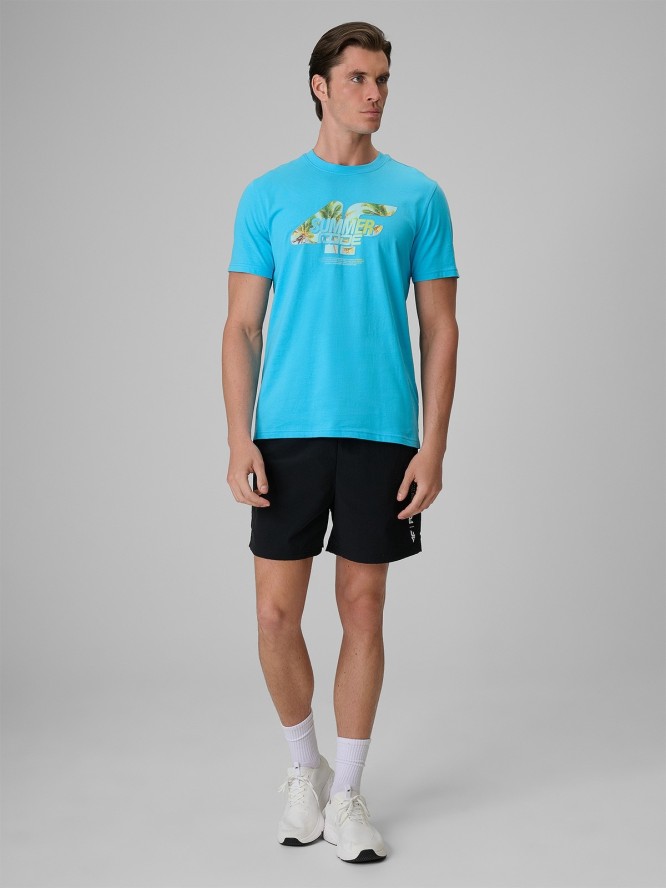 4F T-shirt regular z nadrukiem męski - niebieski L