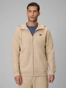 4F Bluza dresowa regular z kapturem męska - beżowa S