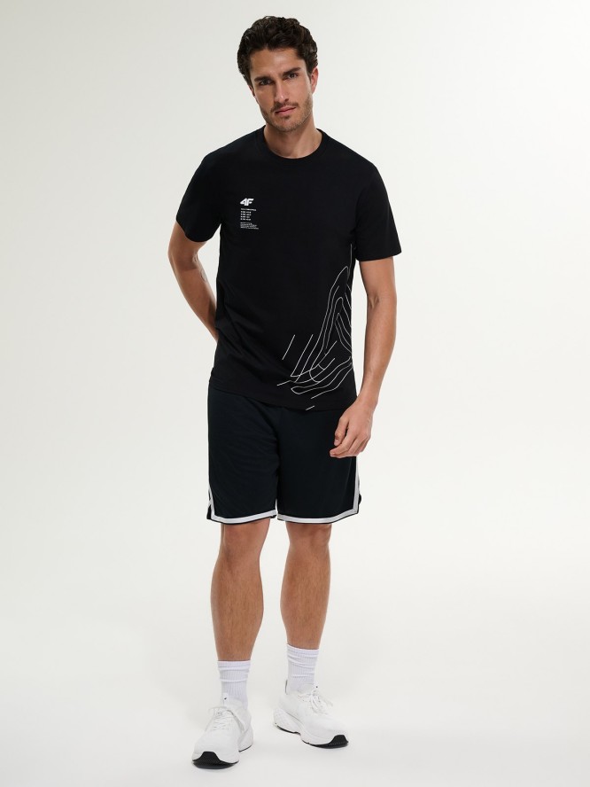 4F T-shirt regular z nadrukiem męski - czarny M