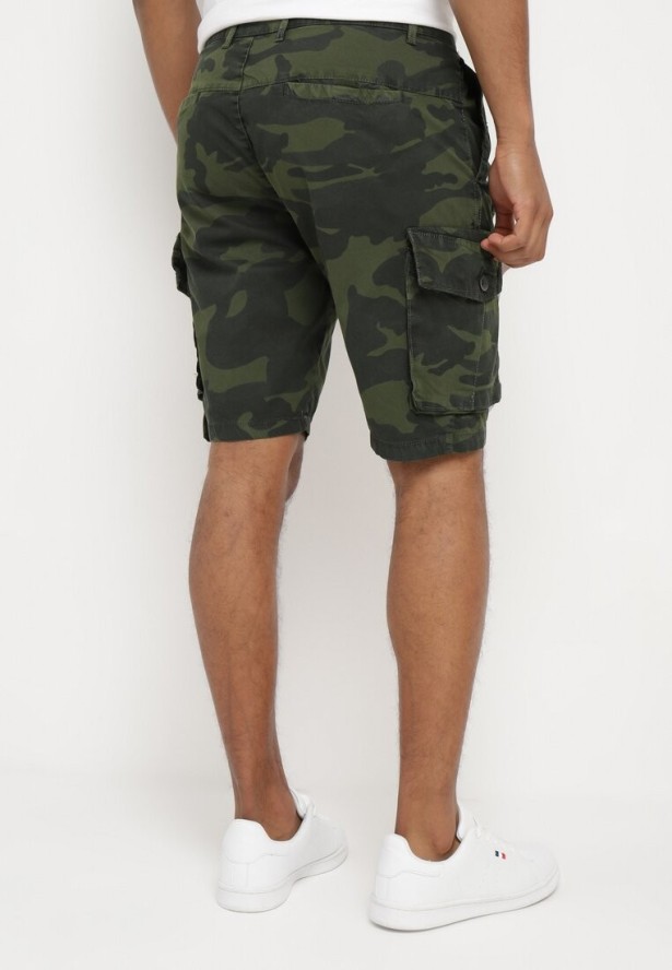 Zielone Szorty z Bawełny z Wysokim Stanem i Dodatkowymi Kieszeniami Pelia