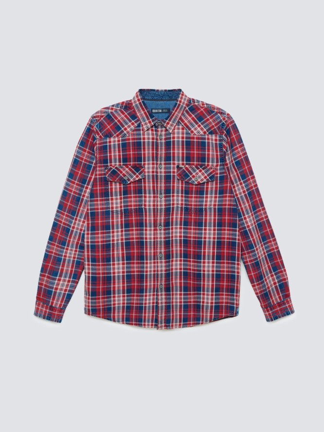Koszula męska bawełniana w kratę czerwono-granatowa Retinezi 603
