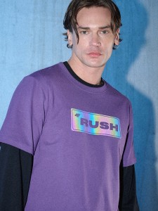 4F T-shirt regular z nadrukiem męski - fioletowa S