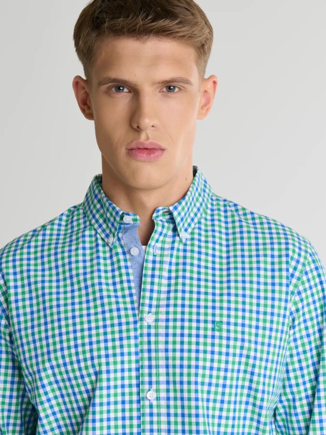 Koszula męska w drobną kratę zielona Mowerin 301