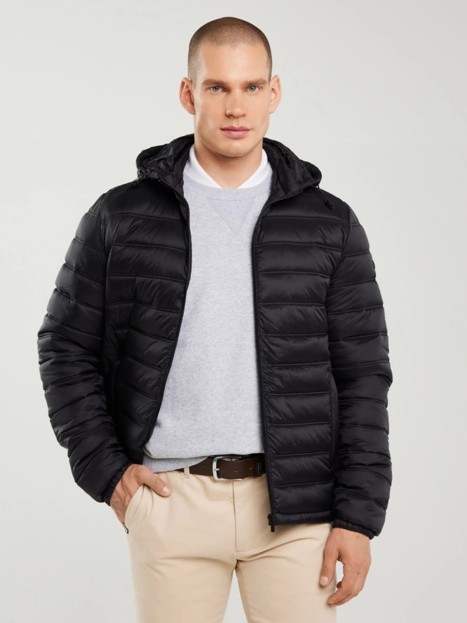 Kurtka męska pikowana z kapturem czarna Acarf 906