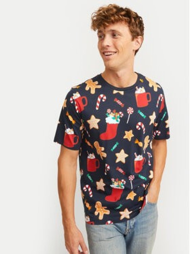 Jack & Jones T-Shirt Xmas Merry 12265399 Granatowy Standard Fit