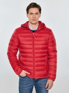 Kurtka męska pikowana z kapturem czerwona Acarf 603