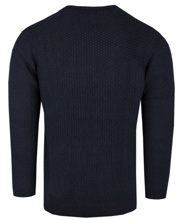 Męski Sweter z Dzianiny Bawełnianej (Knit) - Adriano Guinari - Granatowy