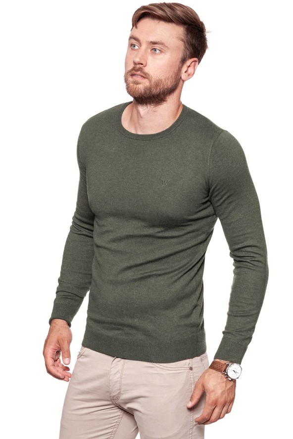 MĘSKI SWETER WRANGLER CREW KNIT DUSTY OLIVE W85672P45 112132246