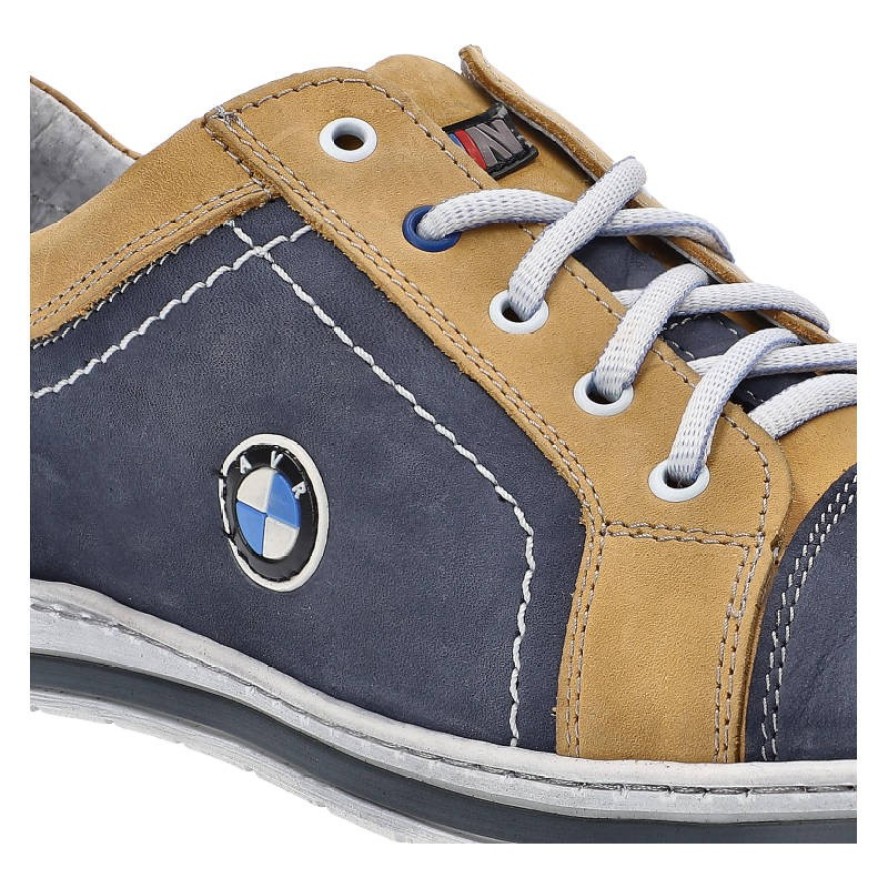 Półbuty męskie Avanti, sznurowany fason niska cholewka łączone materiały elastyczna lekka podeszwa wygodne dopasowanie, niebiesko-żółte, 422-07