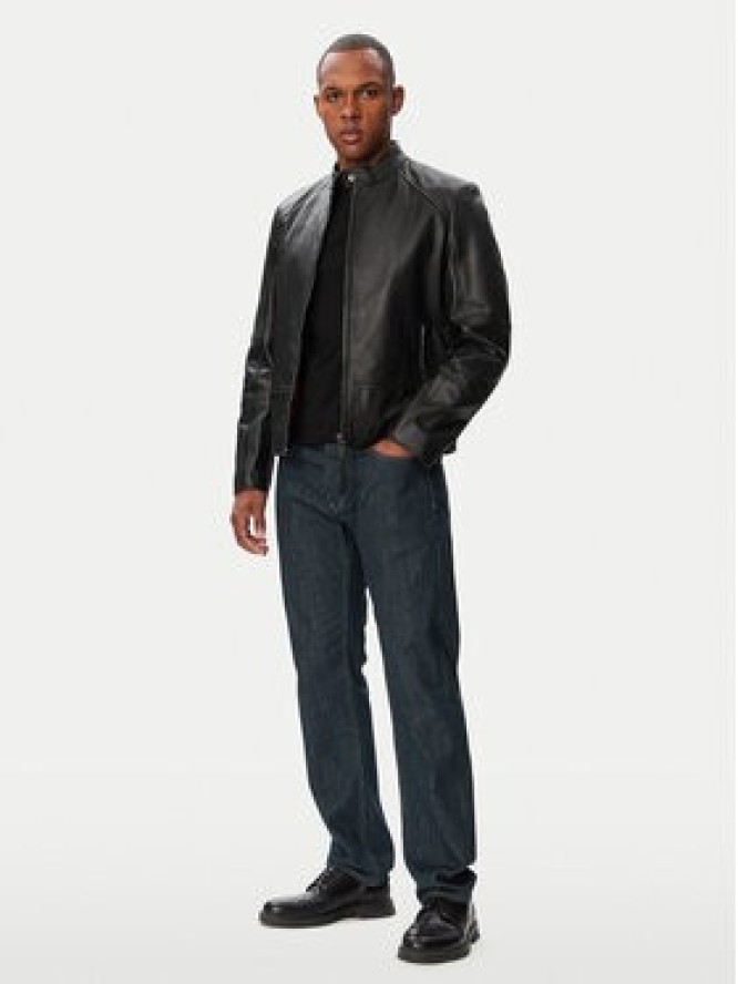 HUGO Kurtka skórzana Likos 50564039 Czarny Slim Fit