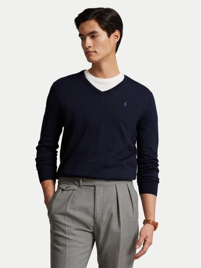 Polo Ralph Lauren Sweter Ls Sf Vn Pp 710670789004 Granatowy Slim Fit