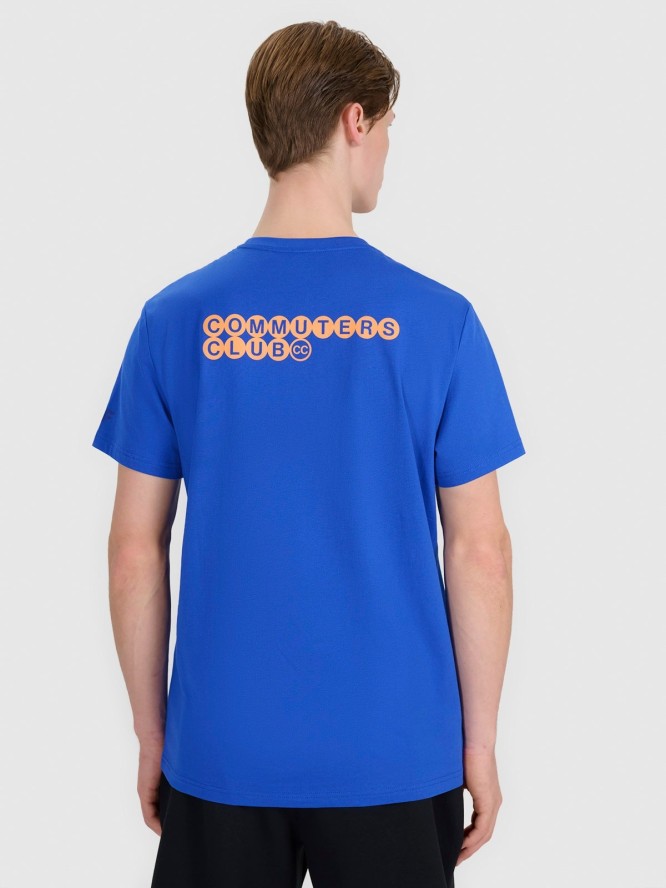 4F T-shirt regular z nadrukiem męski - niebieski M