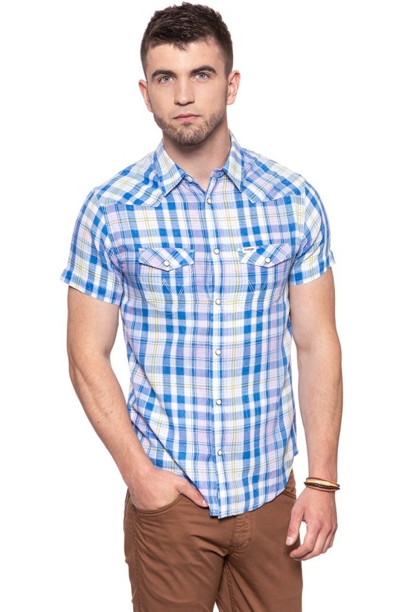 KOSZULA MĘSKA KRÓTKI RĘKAW WRANGLER SS WESTERN SHIRT TURKISH SEA W5A246D86 112130000