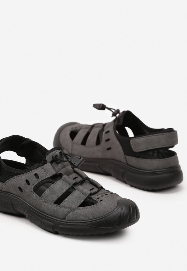 Szare Sandały ze Ściągaczem Zaliara