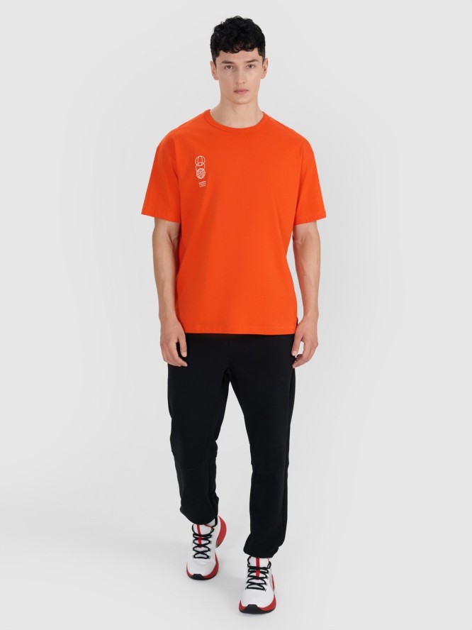 4F T-shirt oversize z nadrukiem męski - pomarańczowy M