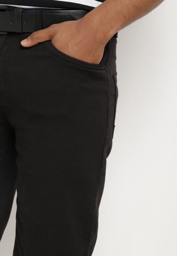 Czarne Bawełniane Szorty z Wywiniętymi Nogawkami i Paskiem z Ekoskóry Zapinane na Suwak Wannesia