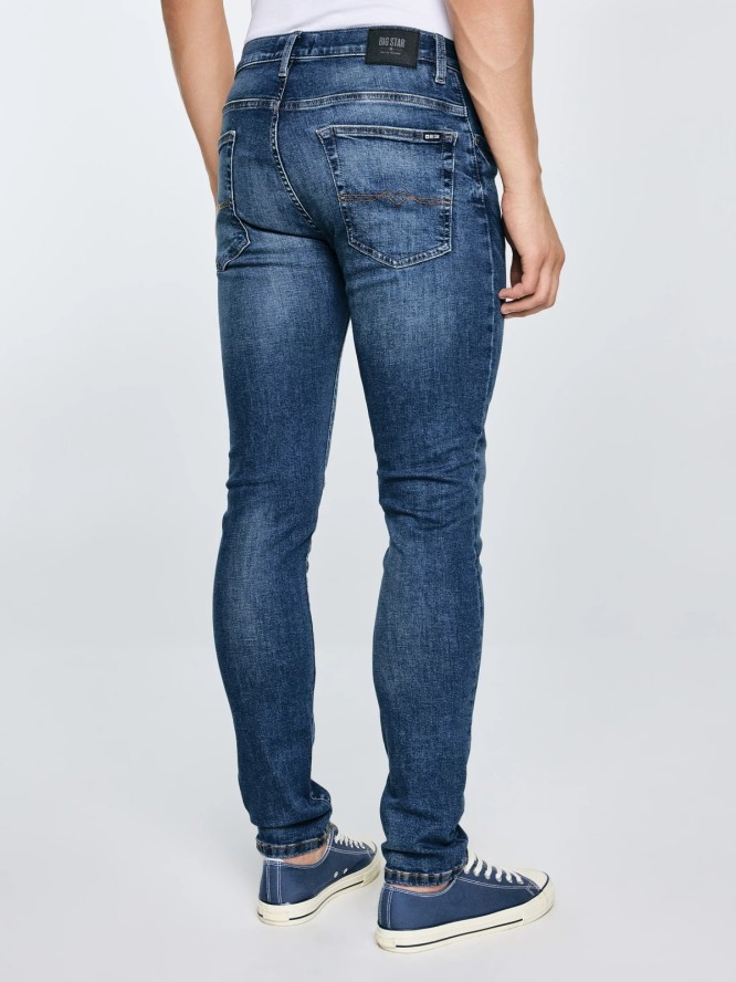 Jeansy męskie dopasowane z przetarciami granatowe Nader 495