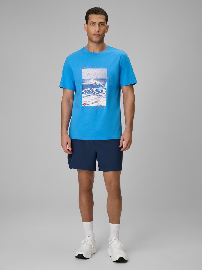 4F T-shirt regular z nadrukiem męski - niebieski S