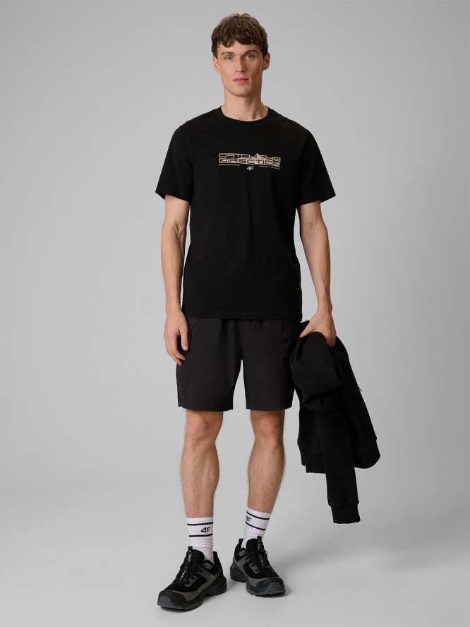 4F T-shirt regular z nadrukiem męski - czarny L