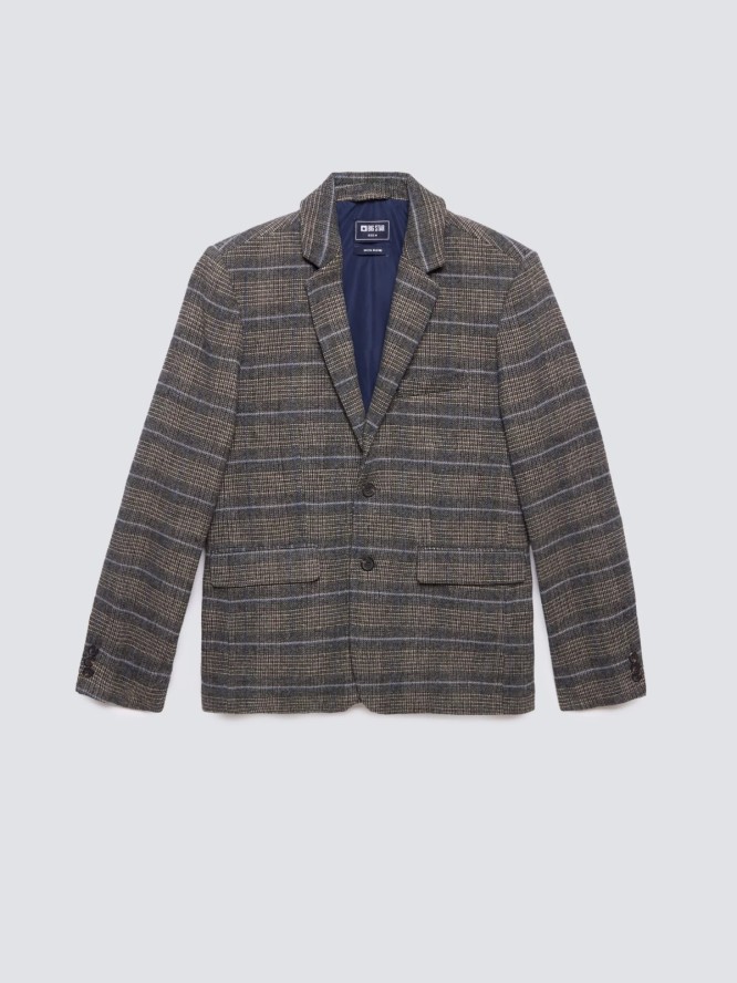 Marynarka męska z dodatkiem wełny w kratę brązowa Filo 803