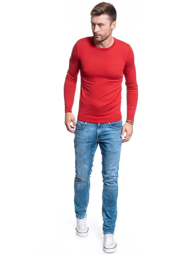 MĘSKI SWETER WRANGLER CREW KNIT RED W85674Q47 112132255