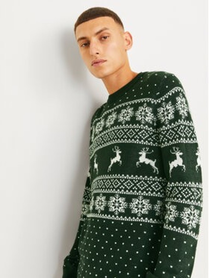 Jack & Jones Sweter Xmas Gabriel 12266118 Zielony Regular Fit