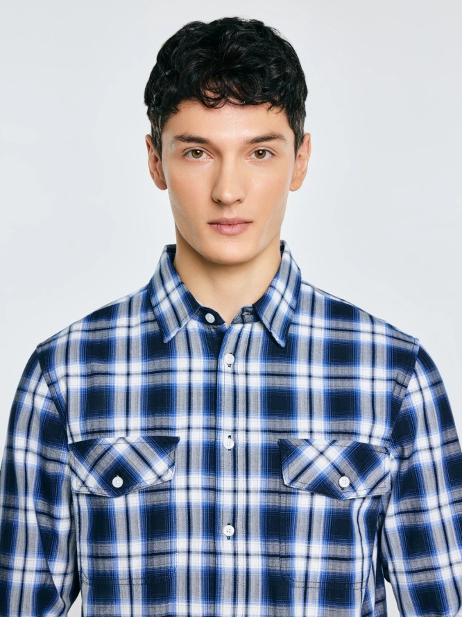 Koszula męska bawełniana w kratę niebieska Koliserson 401