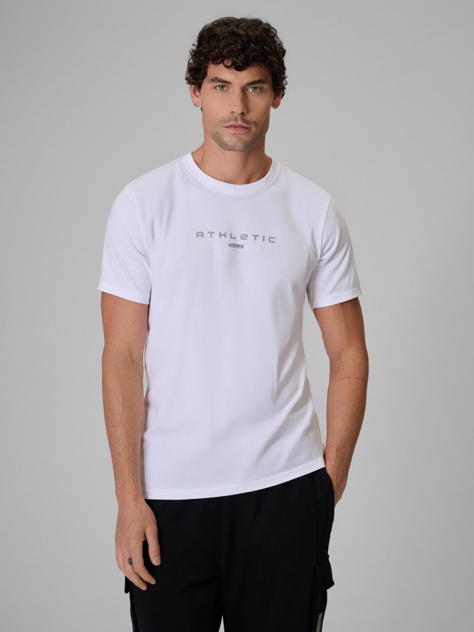 4F T-shirt slim z nadrukiem męski - biały S