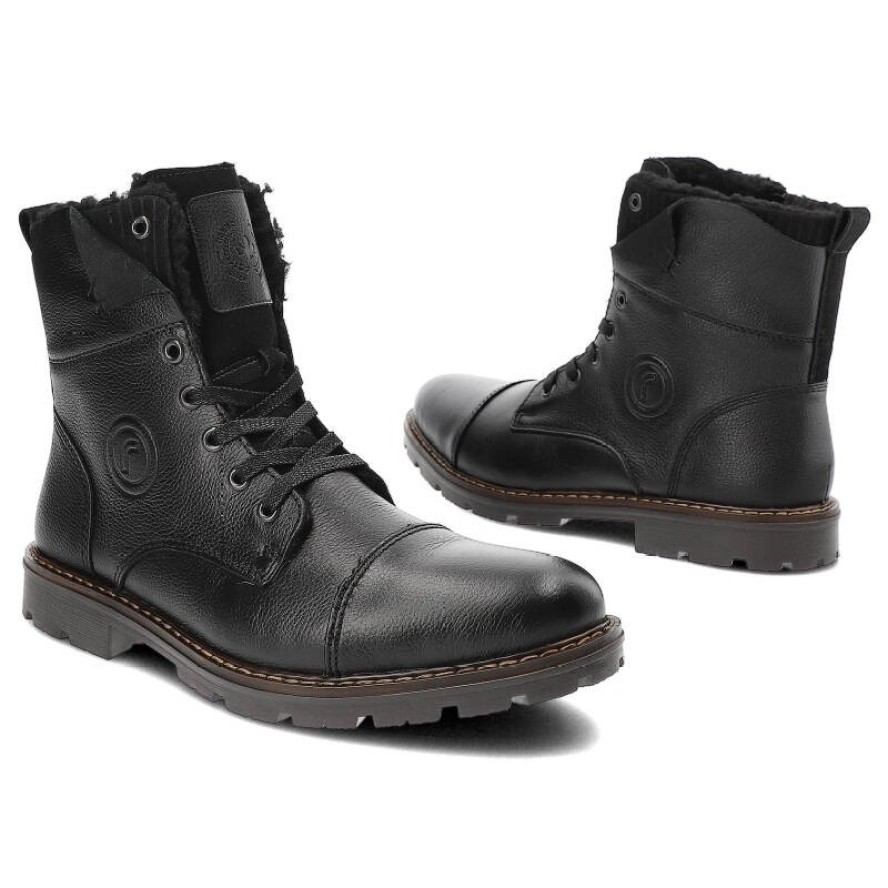 Czarne Trzewiki Rieker Ocieplane Buty Męskie