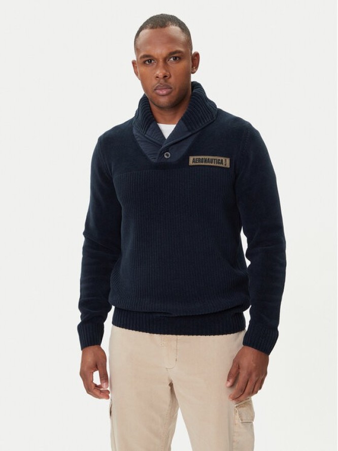 Aeronautica Militare Sweter 252MA1574UL00539 Granatowy Regular Fit