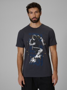 4F T-shirt regular z nadrukiem męski - szary M