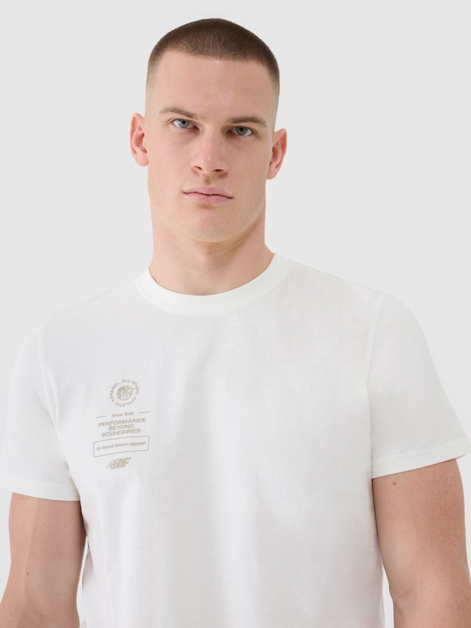 4F T-shirt regular z nadrukiem męski - beżowy XXL