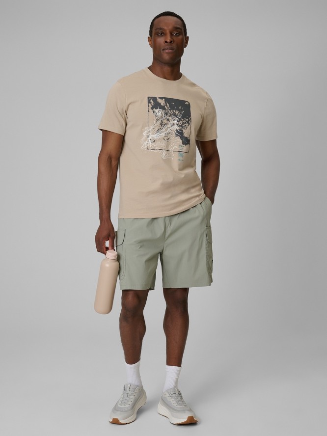 4F T-shirt regular z nadrukiem męski - beżowy 3XL