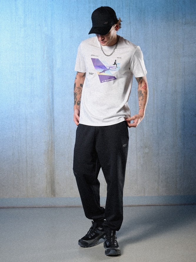 4F T-shirt regular z nadrukiem męski - biały M