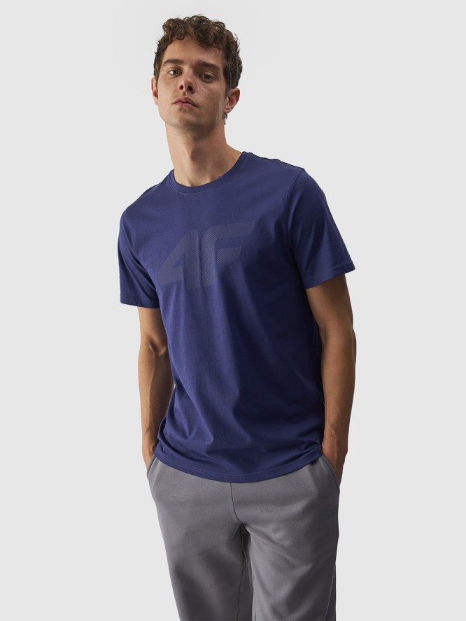 4F T-shirt regular z nadrukiem męski - granatowy S