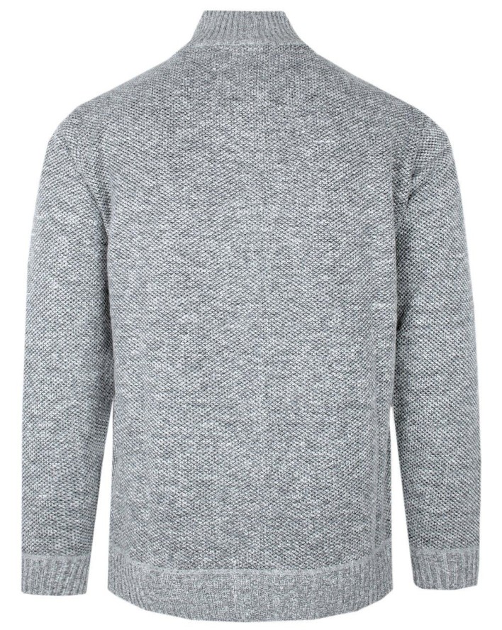 Męski Sweter na Zamek z Wysokim Dekoltem i Kieszeniami – Brave Soul - Popielaty Melanż