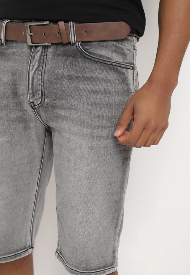 Szare Szorty Jeansowe z Bawełny Dodatkowo Pasek z Ekoskóry Tramelia