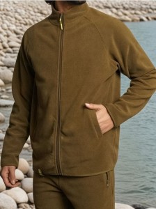Rozpinana bluza polarowa ze stójką - khaki