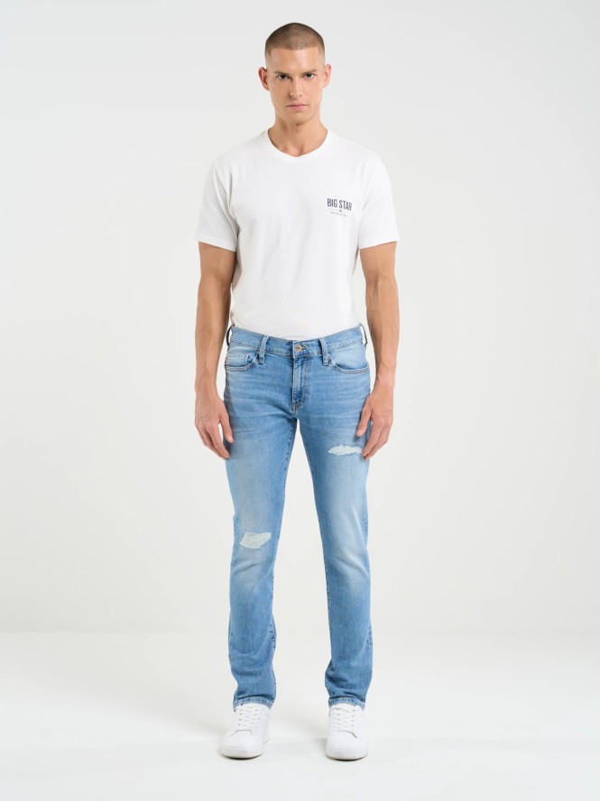 Jeansy męskie dopasowane z przetarciami jasnoniebieskie Terry Slim 239