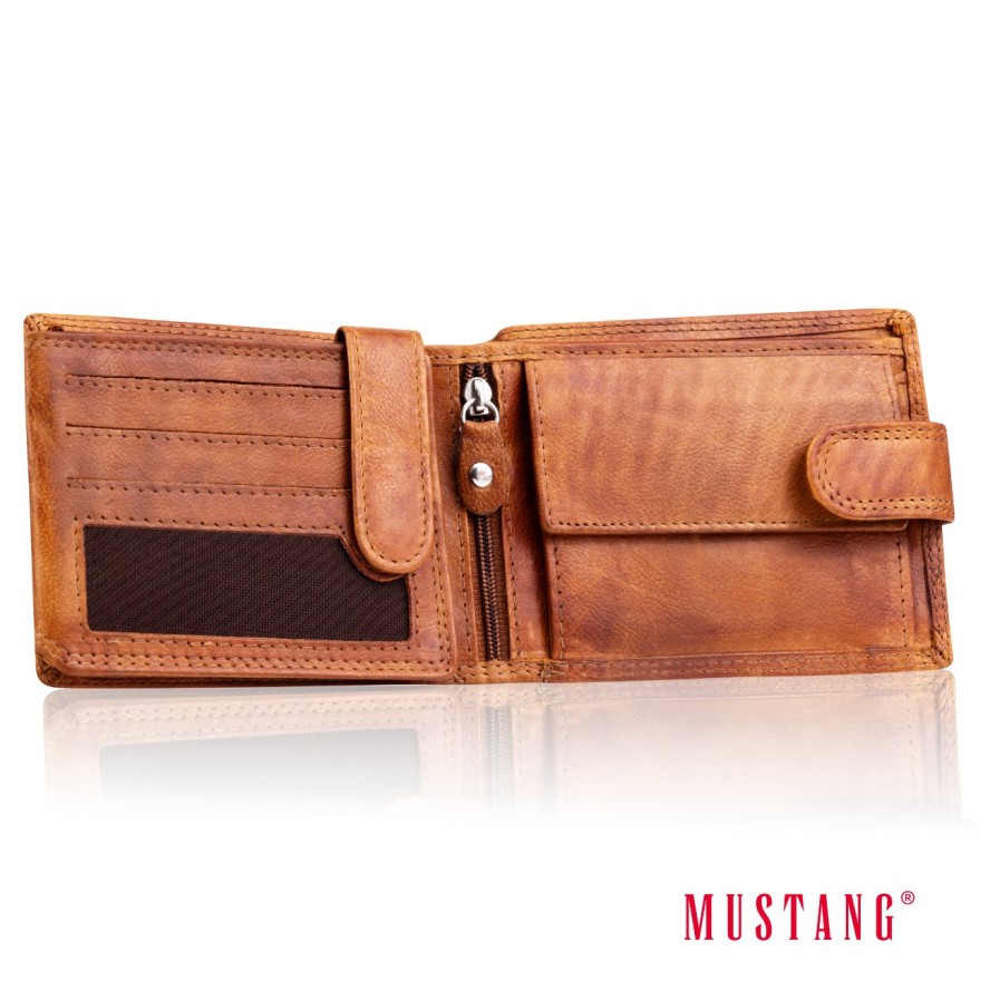 MUSTANG Denimo Wallet Side Opening With Button SKÓRZANY PORTFEL POJEMNY MA KARTY PREMIUM RFID