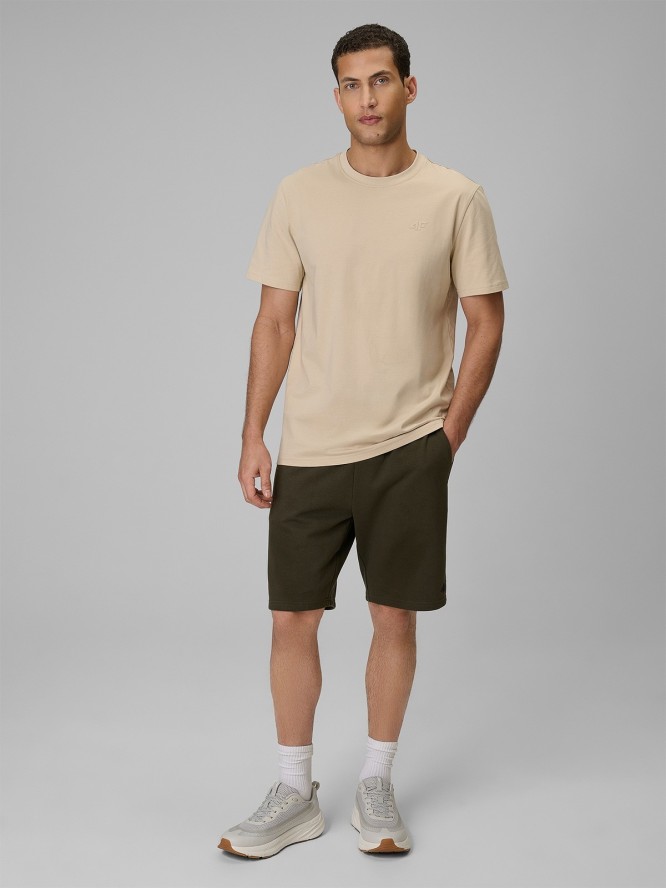 4F T-shirt regular gładki męski - beżowy L