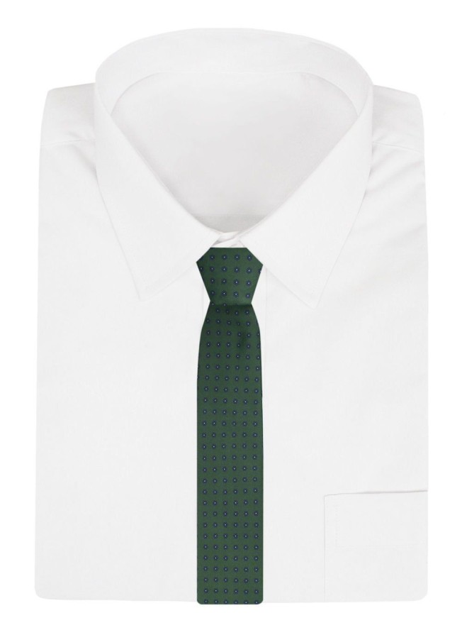 Jedwabny Krawat Męski - His Story - Ciemnozielony w Groszki