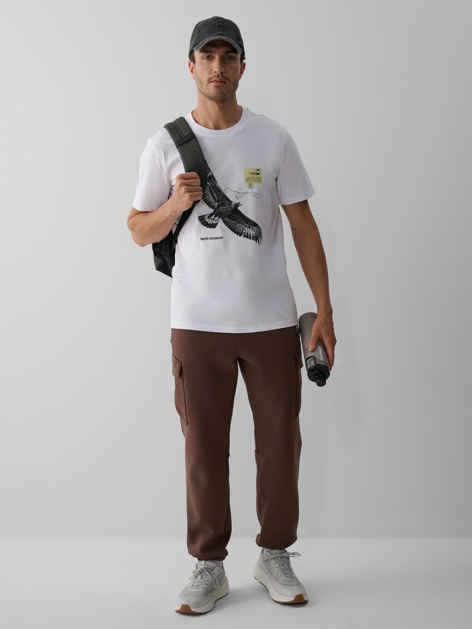 4F T-shirt regular z nadrukiem męski - biały M