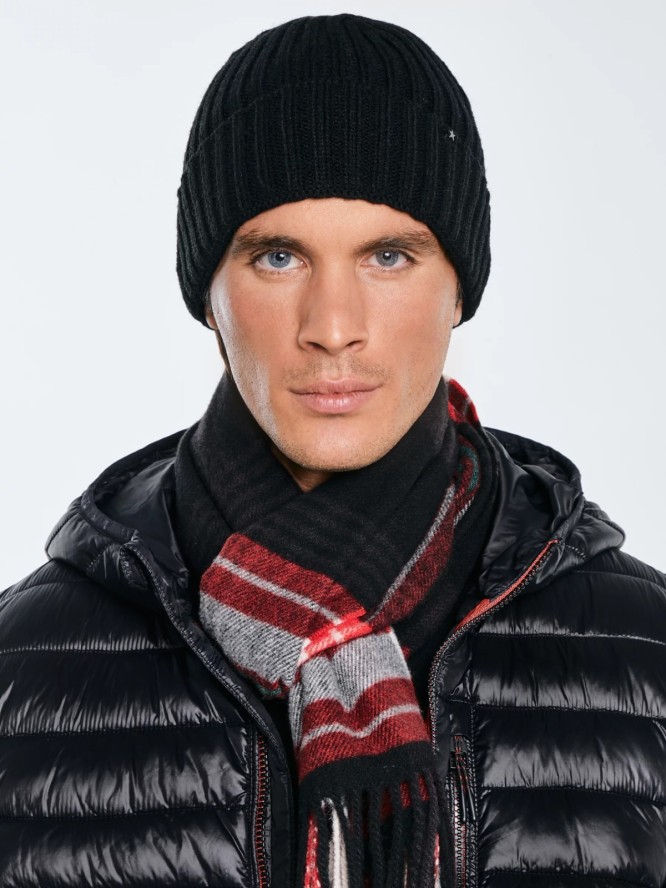 Czapka męska zimowa z dodatkiem wełny czarna Haman 906