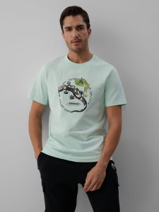 4F T-shirt regular z nadrukiem męski - turkusowy XL