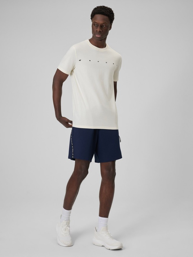 4F T-shirt regular z nadrukiem męski - beżowy L