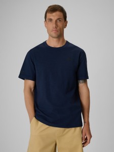 4F T-shirt regular gładki męski - granatowy XL